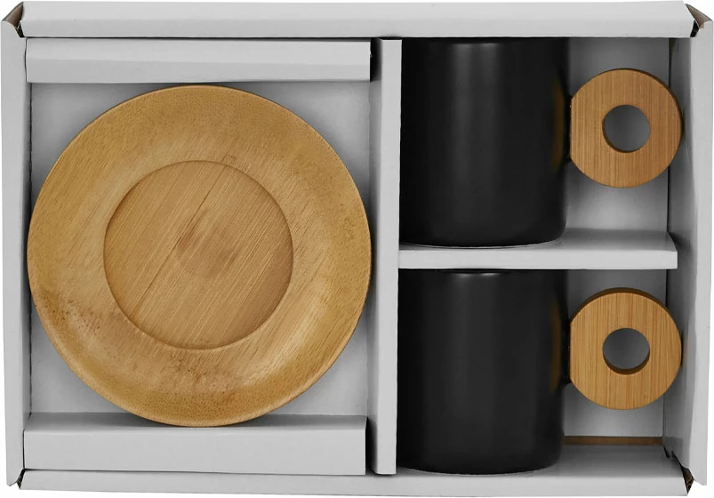 Set skodelic za espresso, porcelan črn, naravni bambus, 2 kosa, 20x14x7, Nordic