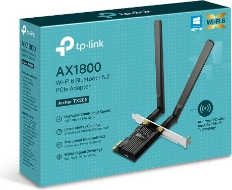 WiFi omrežna kartica TP-LINK Archer TX20E, PCIe, AX1800, z Bluetooth 5.2, črna