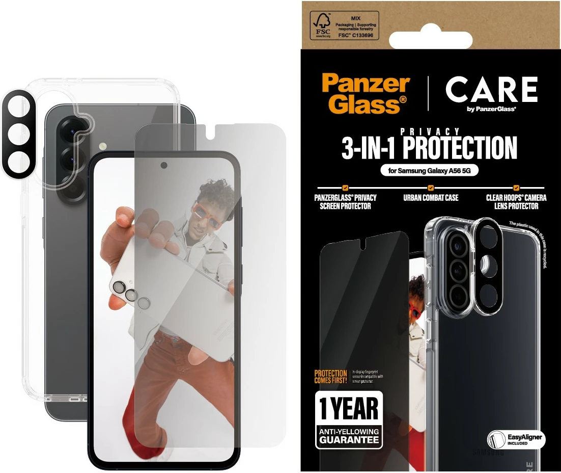 Prozoren zaščitni ovoj PanzerGlass CARE Flagship 3-v-1 za Samsung Galaxy A56 5G