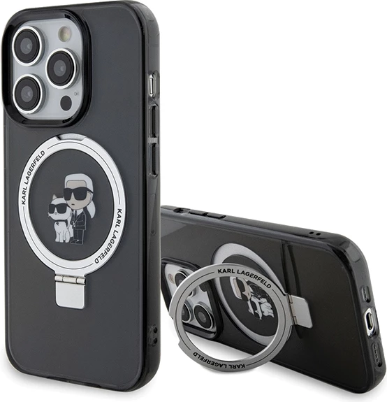 Ovitek za iPhone 13 Pro 6,1", z nosilcem-prstanom (Ring Stand), MagSafe, črn — Karl Lagerfeld KLHMP13LHMRSKCK