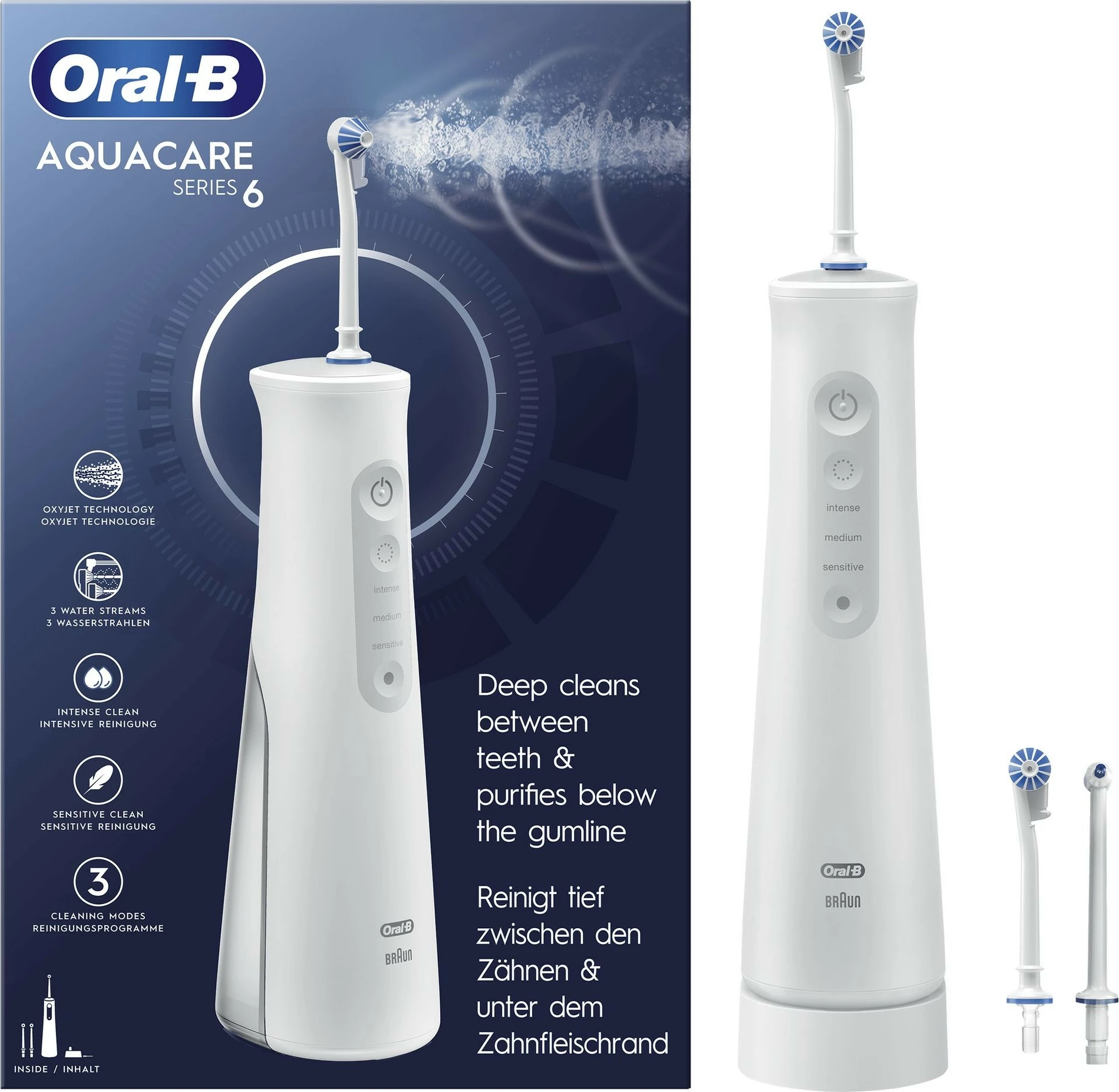 Irigator za ustno votlino brez kabla, Oral‑B AquaCare 6 Pro‑Expert, 0,15 L, bel
