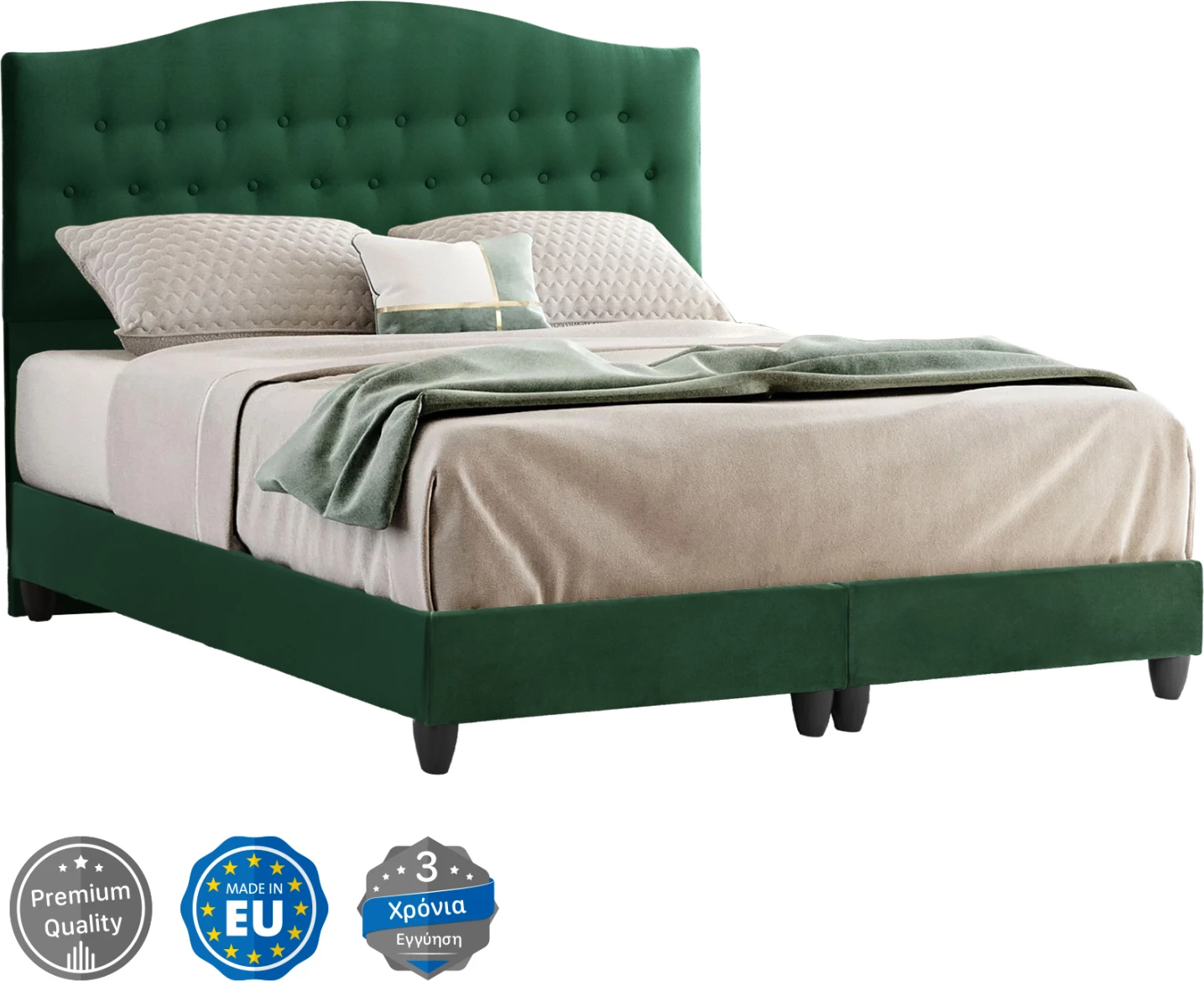 Postelja MALENA, cipresno zelena žamet, 150x200