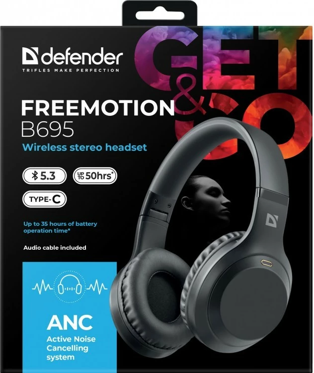 Brezžične slušalke z ANC, Defender Freemotion B695, Bluetooth 5.4, črne