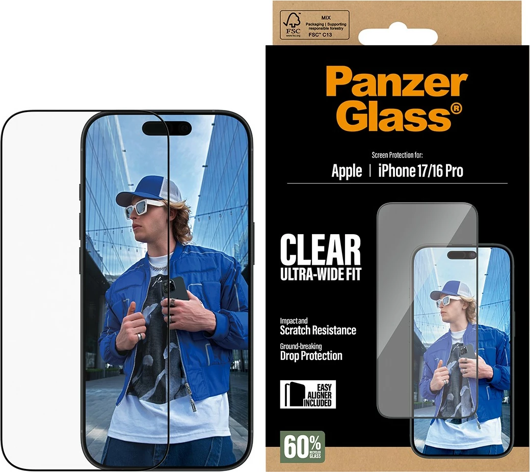 Zaščitno steklo PanzerGlass za iPhone 17/16 Pro, prozorno