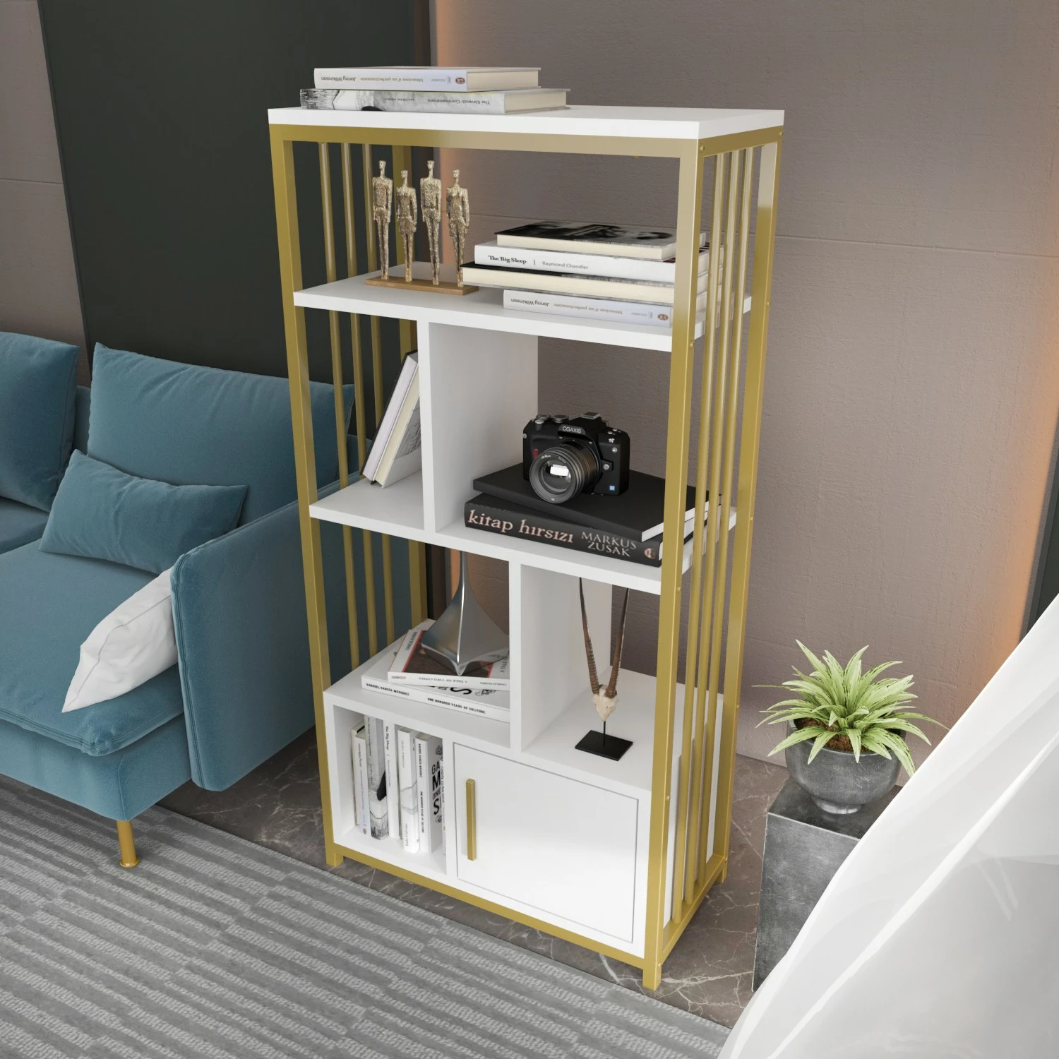 Knjižni regal Valero Hanah Home, bel in zlat
