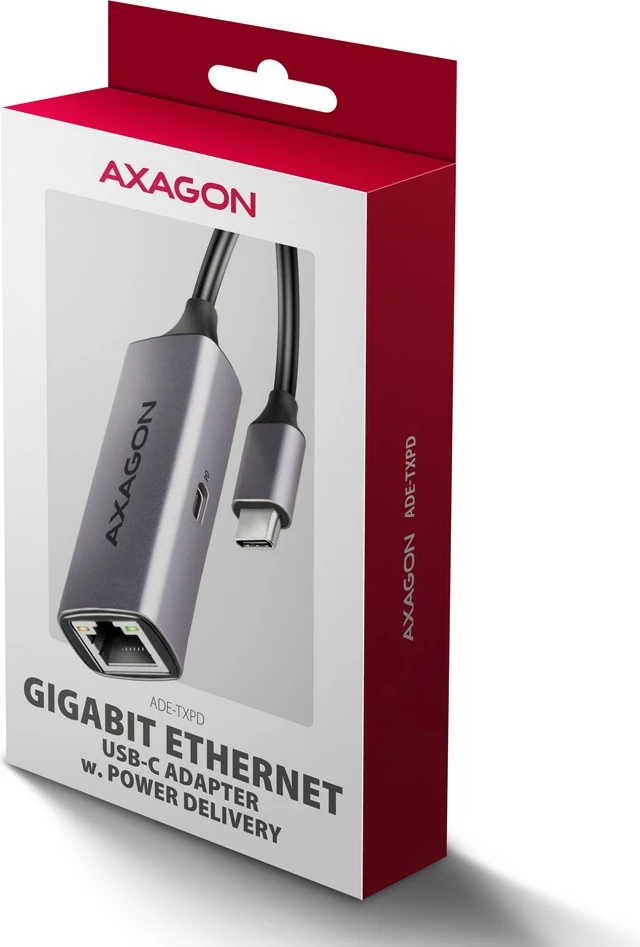 Omrežna kartica AXAGON ADE-TXPD, USB-C 3.2 Gen 1, Gigabit Ethernet, Power Delivery 100W, siva