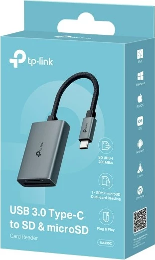 Lexalnik kartic TP-Link UA430C, USB 3.2 Gen 1, Type-C, siv