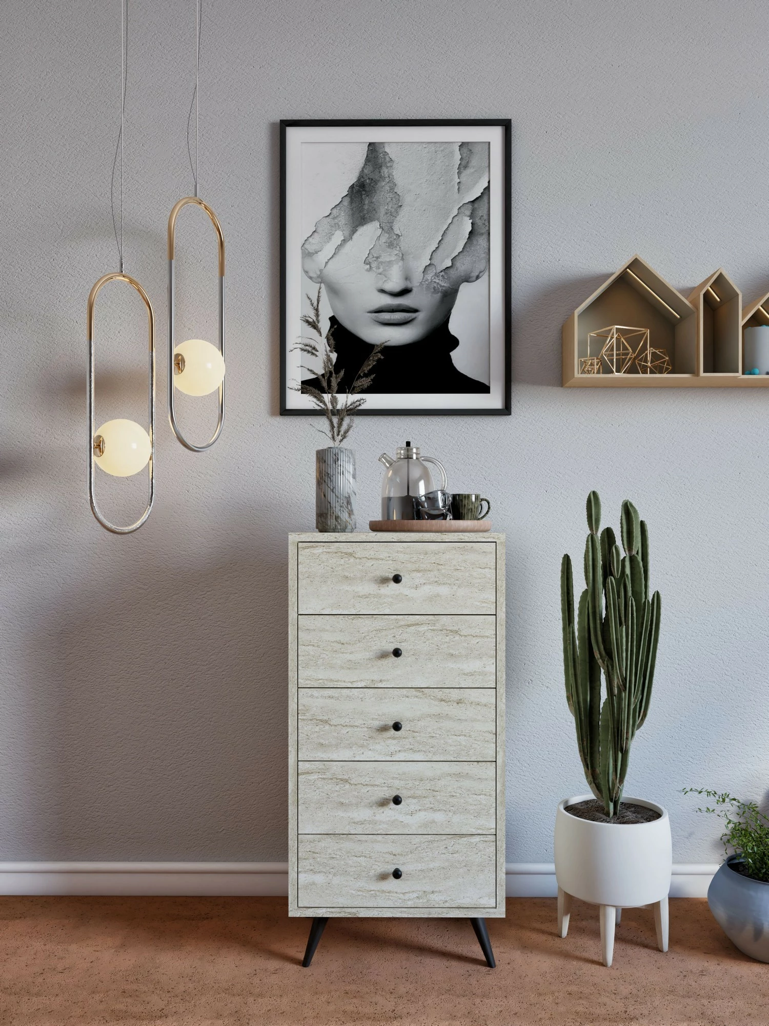 Komoda s 5 predali, travertine, Skye Decor, Frenzu