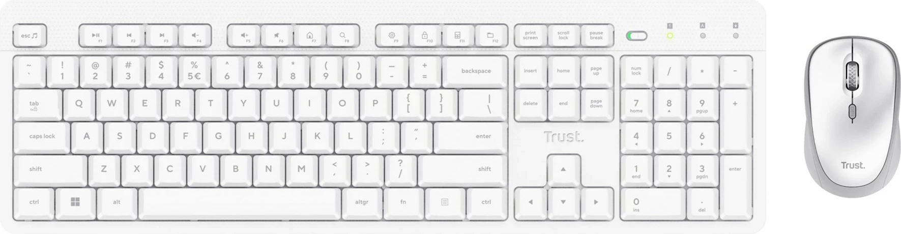 Brezžični komplet tipkovnice in miške Ody II Trust, QWERTY US, bel