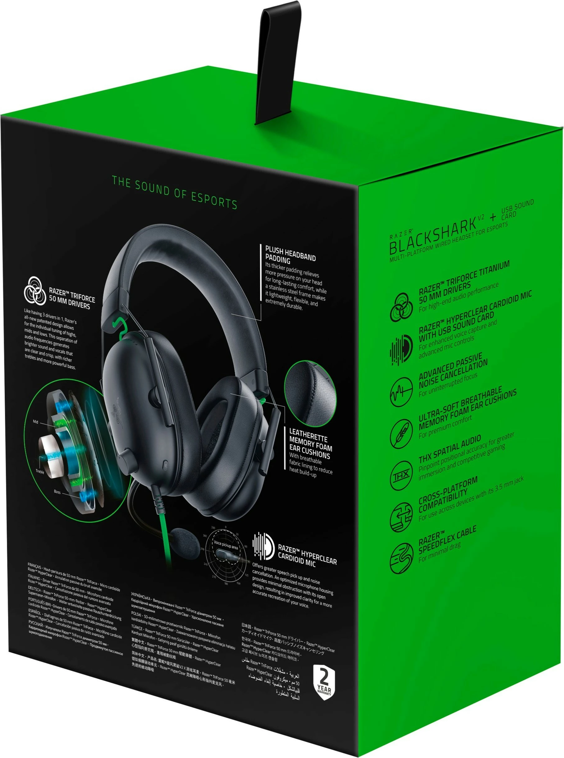 Gaming slušalke Razer Blackshark V2 X, žične, 12 - 28000 Hz, 270 g, črno-zeleno