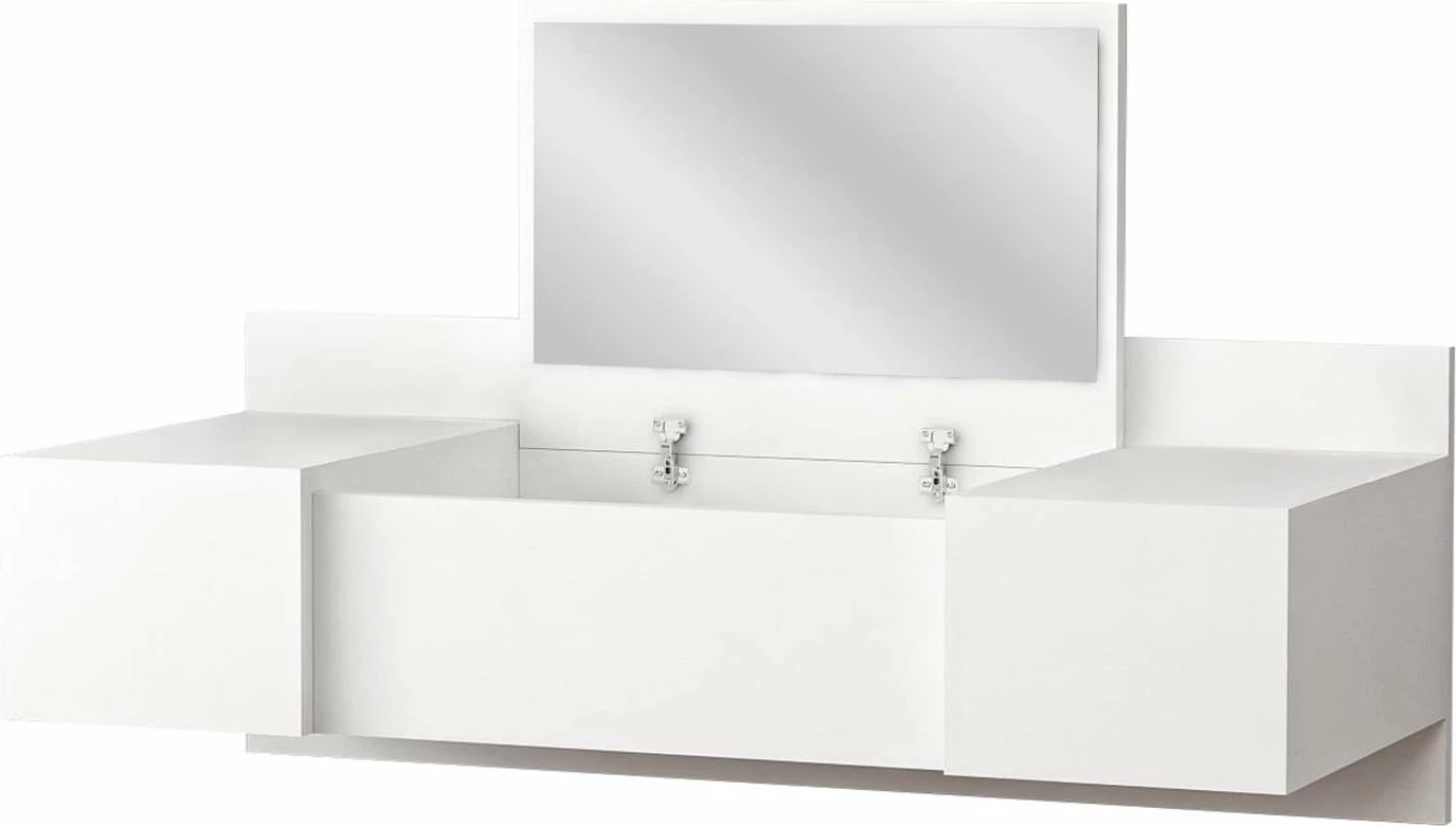 Toaletna mizica za ličenje, pritrjena na steno, bela, z ogledalom Hanah Home Zakkum