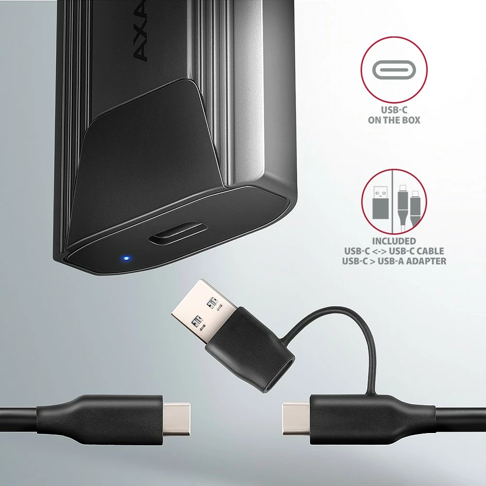Zunanje računalniško ohišje za SSD M.2 NVMe in SATA, USB-C 3.2 Gen 2, črno - AXAGON EEM2-GTS2