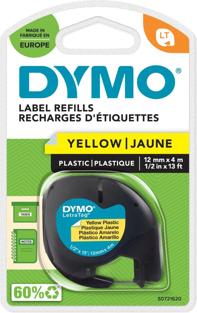 Etiketni trak Dymo S0721620, 12 mm x 4 m, črno na rumeno