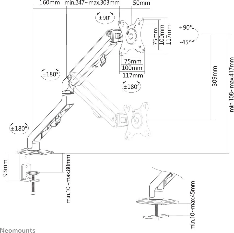 Namizni nosilec za zaslone do 27", Newstar FPMA-D650BLACK, črn