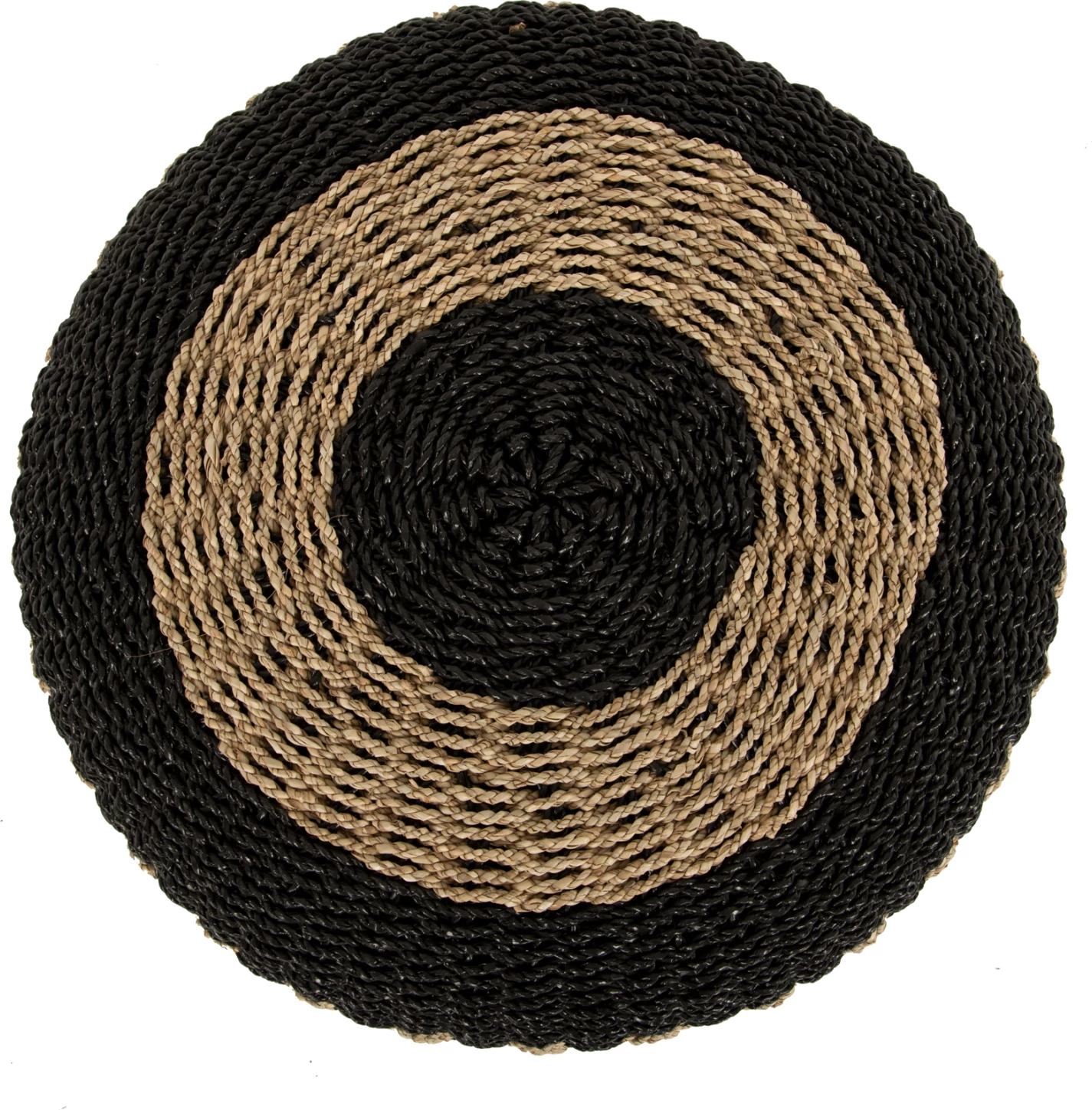 Stolček-pouf SARONI FH7851.02 iz morske trave v naravni-črni barvi Φ60x35Hcm