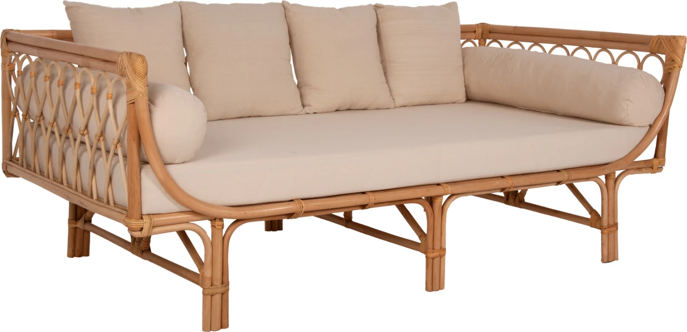 Postelja-kavč ALIKI FH9658 iz ratana v naravni-bež barvi z blazinami 200x100x86H cm