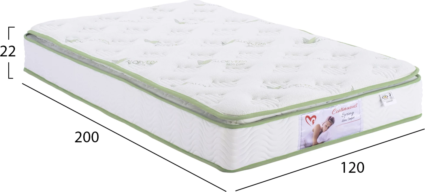 Vzmetnica z neprekinjenimi vzmetmi z nadvložkom Aloe Vera 120x200 FH372.18 enostranska