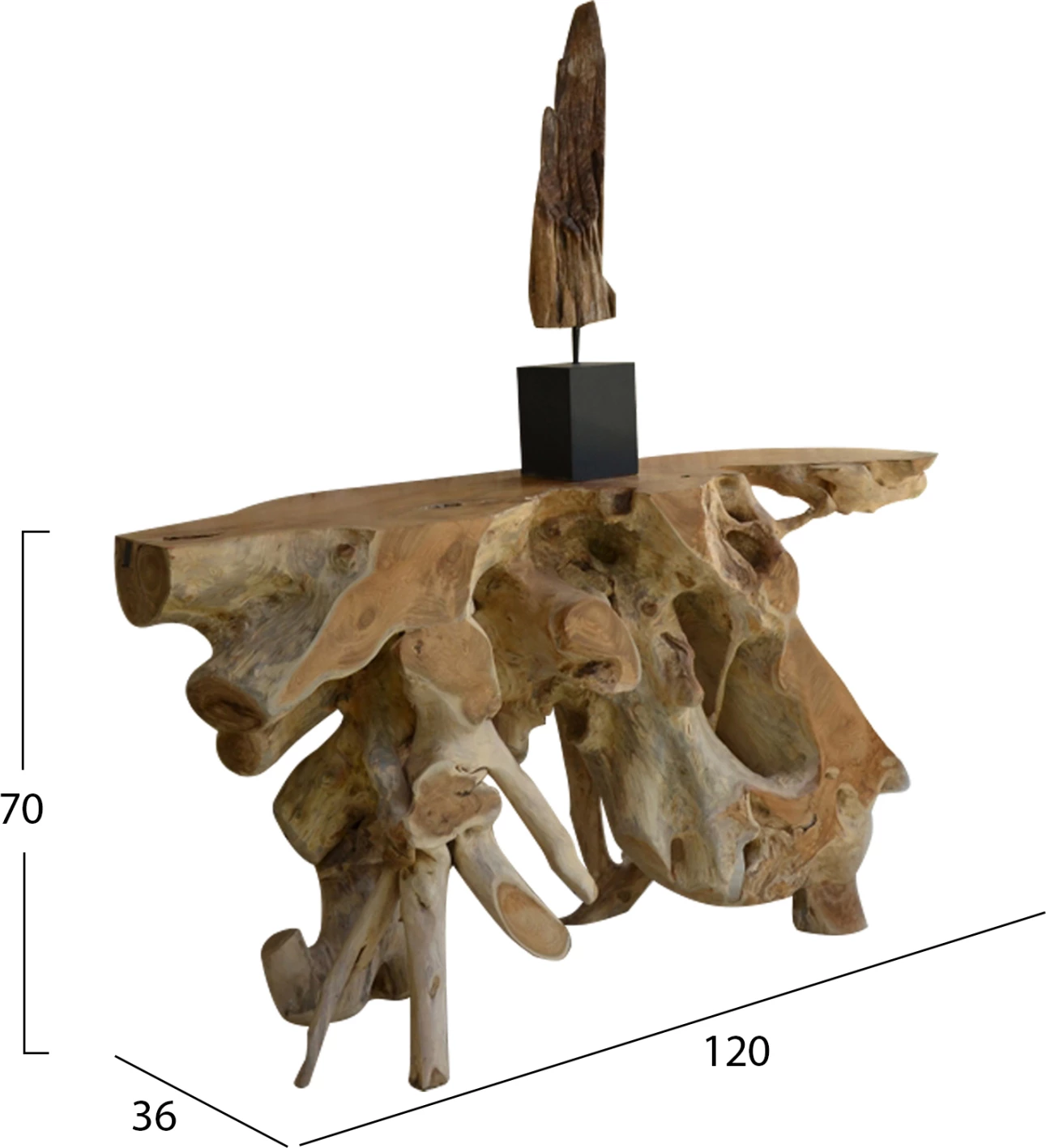 Konzola iz masivnega korena tikovine naravna 120Χ36Χ70H