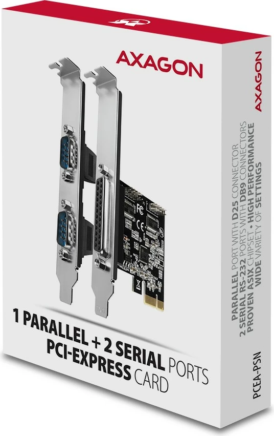 Razširitvena karta AXAGON PCEA-PSN, 1x LPT, 2x RS-232, PCIe, komplet za standardni in nizkoprofilni nosilec