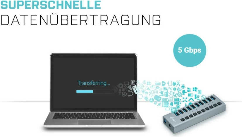 USB-hub z 10 vrati, 48 W, USB 3.0, siva — I-Tec