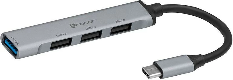 USB razdelilec Tracer H40, 4 vhodi, USB-C, srebrn
