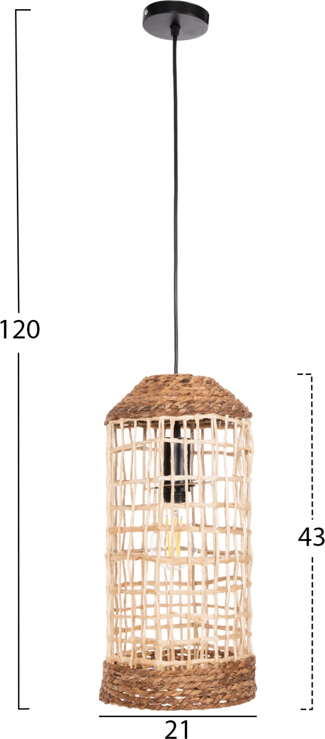 Stropna viseča svetilka podolgovata cilindrična kapa iz abaka vlaken v naravni barvi Φ21x43-120Hcm.FH7768