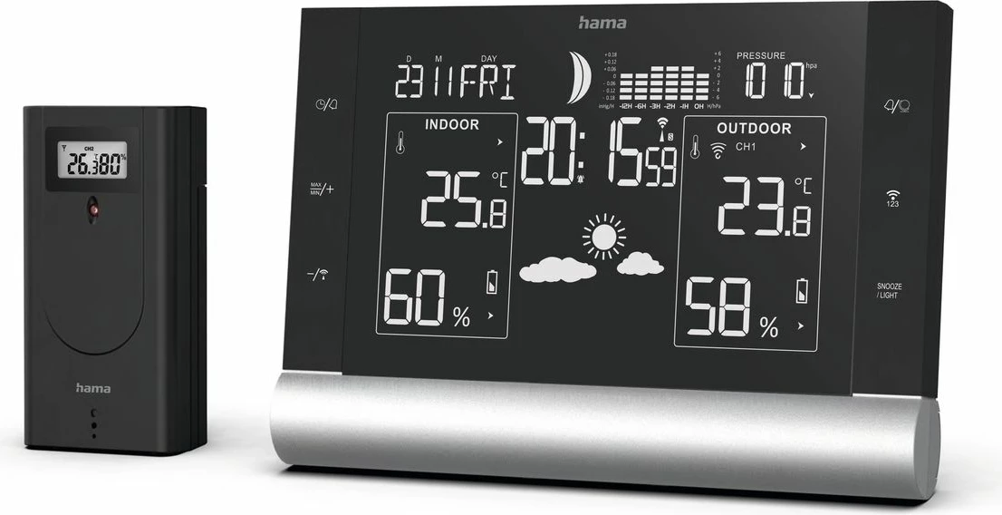 Vremenska postaja, digitalna, z VA zaslonom, črna Hama Black Line Plus