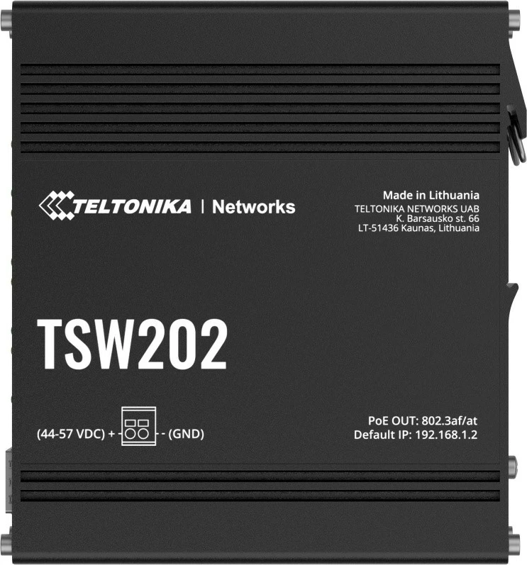 Industrijsko upravljano stikalo Teltonika TSW202, 8x Gigabit LAN, 2x SFP, PoE+, črno