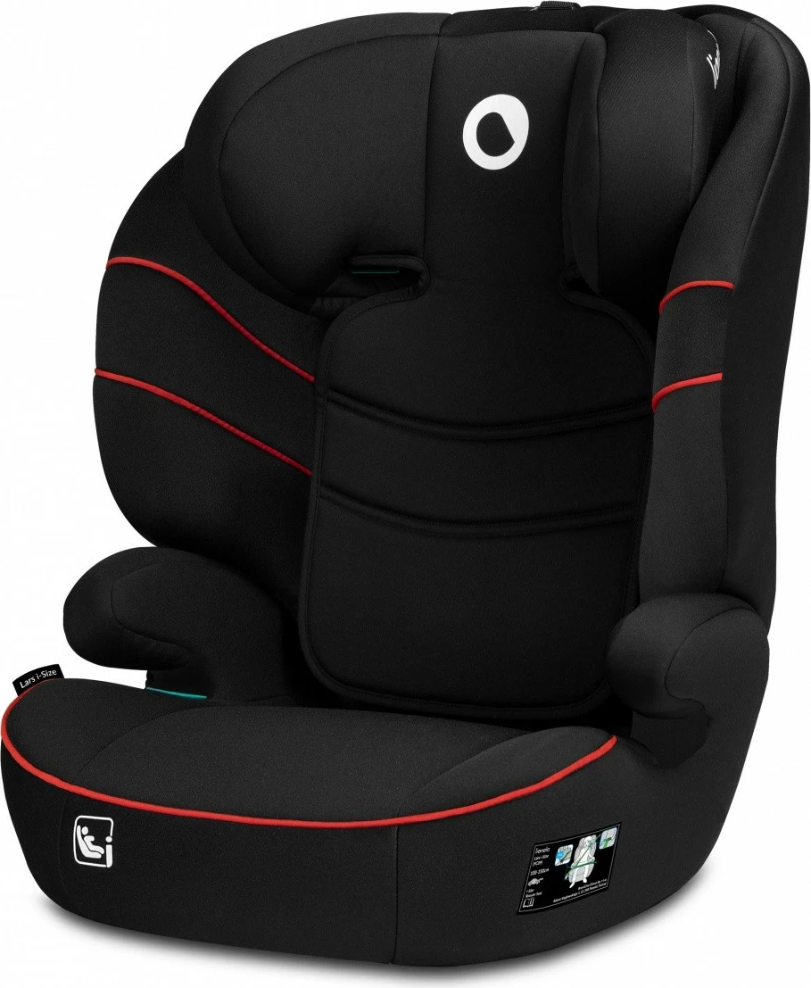Otroški sedež za avtomobil Lionelo Hugo i-Size, 15–36 kg, črno-rdeč