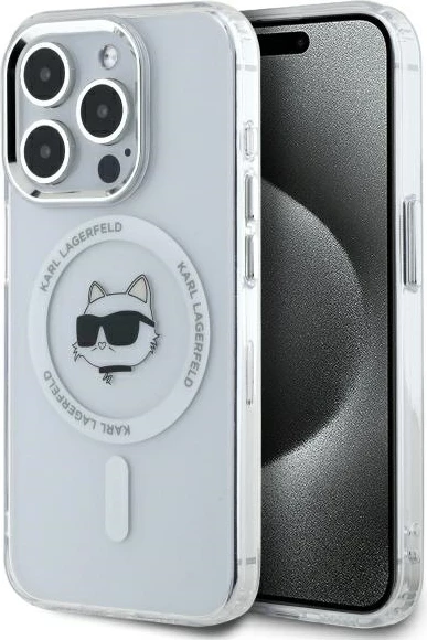 Ohišje z motivom Choupette Karl Lagerfeld MagSafe za iPhone 15 Pro, belo