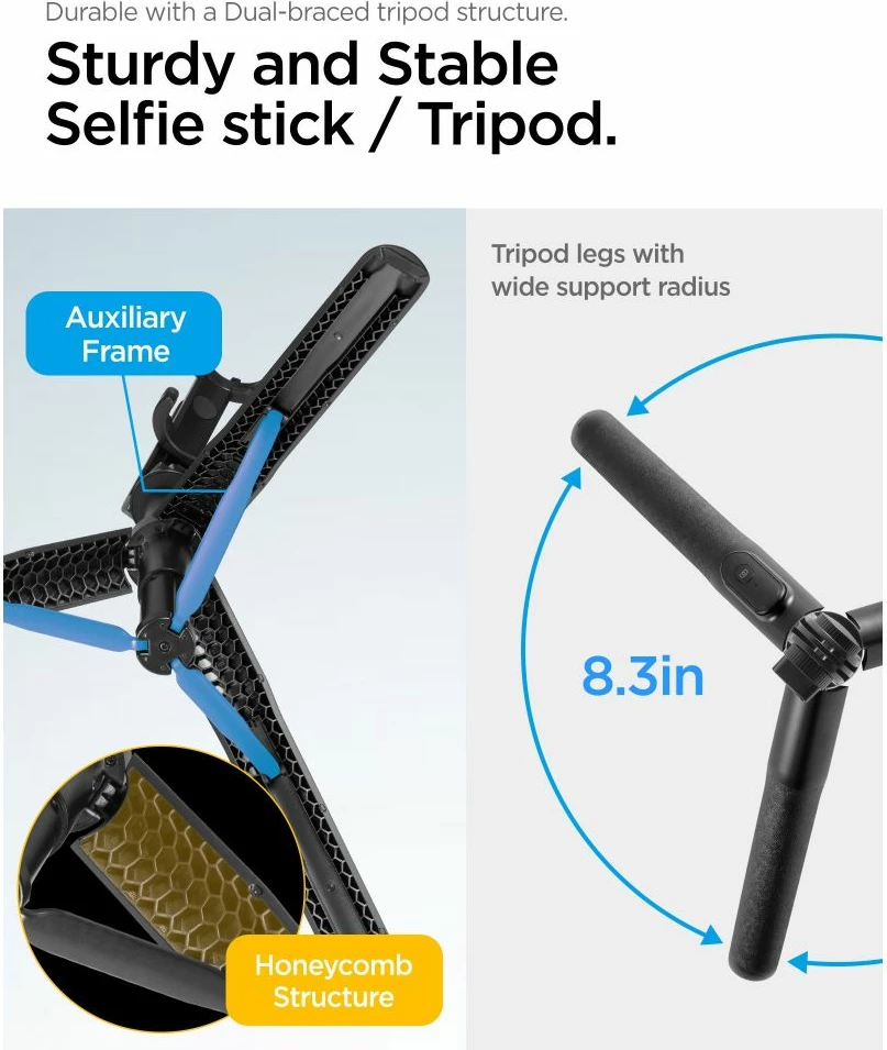 Selfie palica z vgrajenim trinožnikom Spigen S560W, Bluetooth, črna