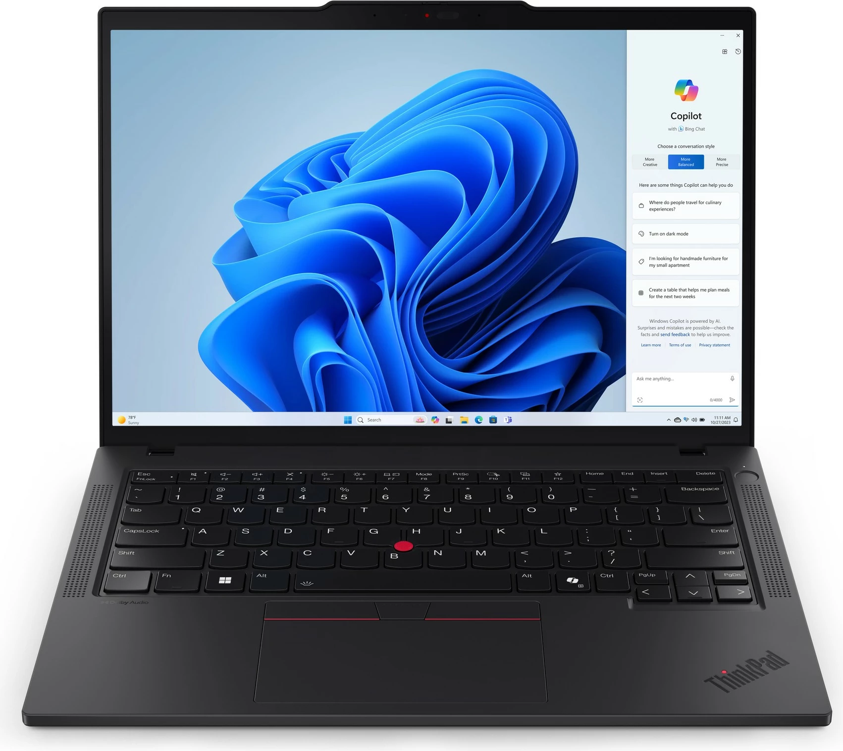Prenosnik Lenovo ThinkPad T14, Intel Core Ultra 7, 32 GB RAM, 1 TB SSD, 14" zaslon, črn