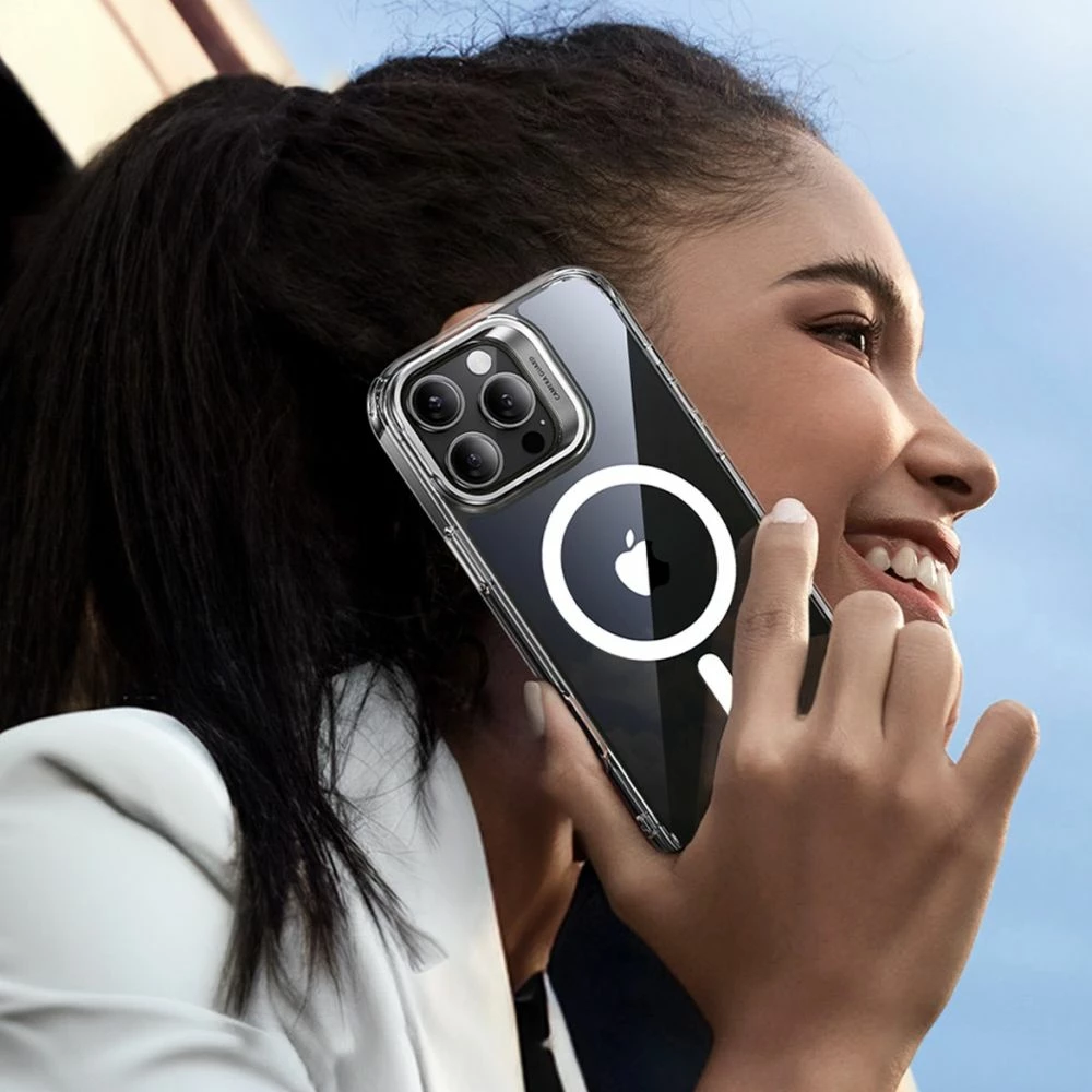 Prozoren ovitek ESR Classic Hybrid Kickstand HaloLock MagSafe s kaljenim steklom za iPhone 16 Pro, komplet