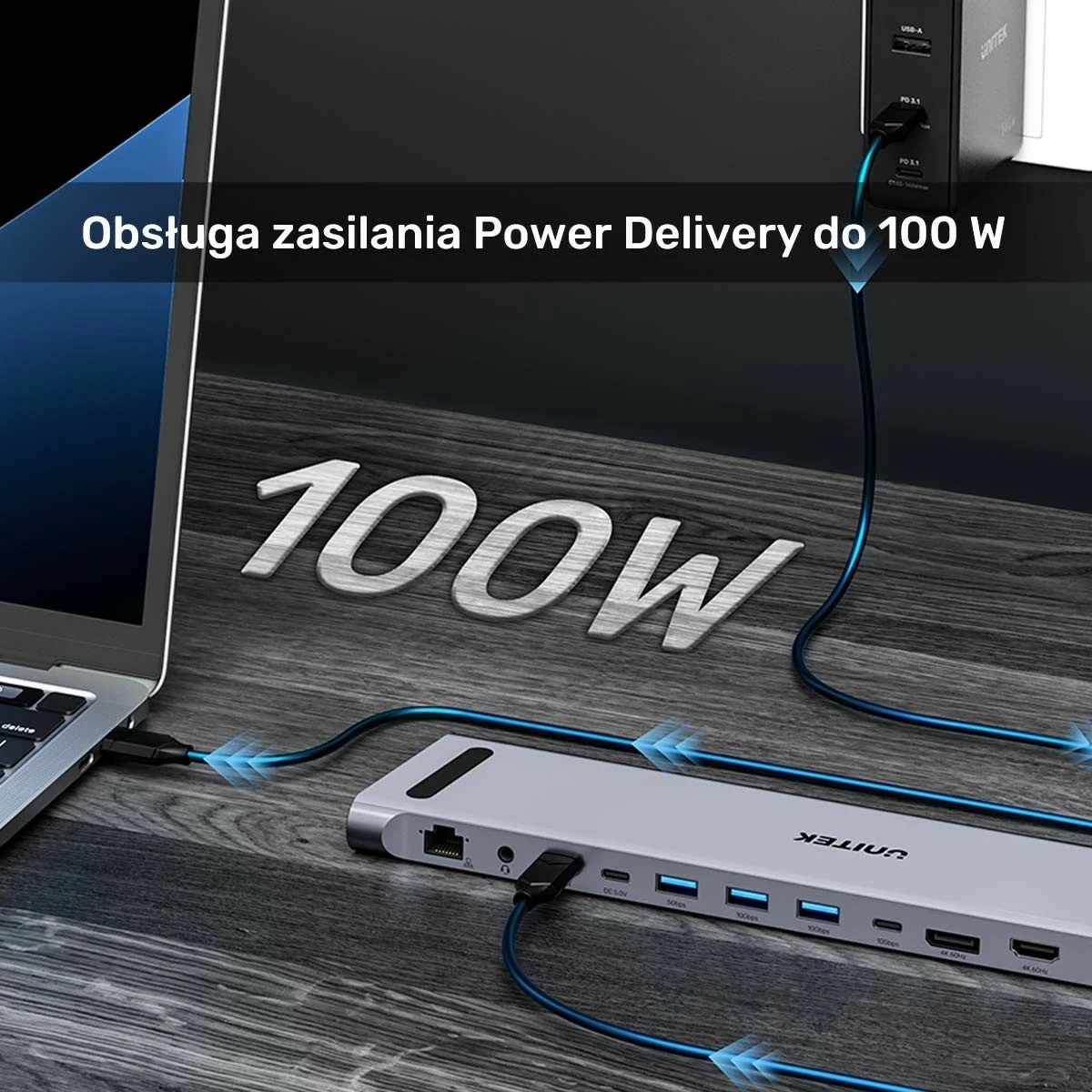 KVM stikalo Unitek, 2x HDMI 4K, 1x DisplayPort, USB-C, PD 100W, sivo