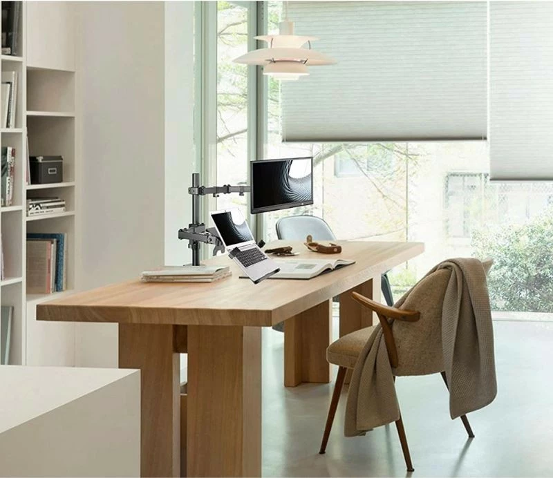 Namizni nosilec 2-v-1 za monitor 13–32" in prenosnik 12–17", vrtljiv, Techly, črn