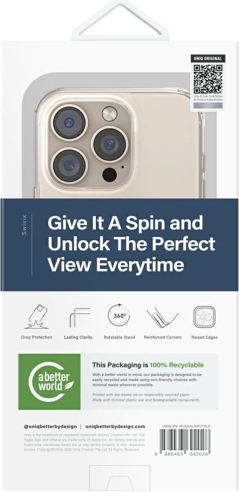 Ovitek za telefon Swivix 360 Kickstand UNIQ za iPhone 16 Pro, zlat