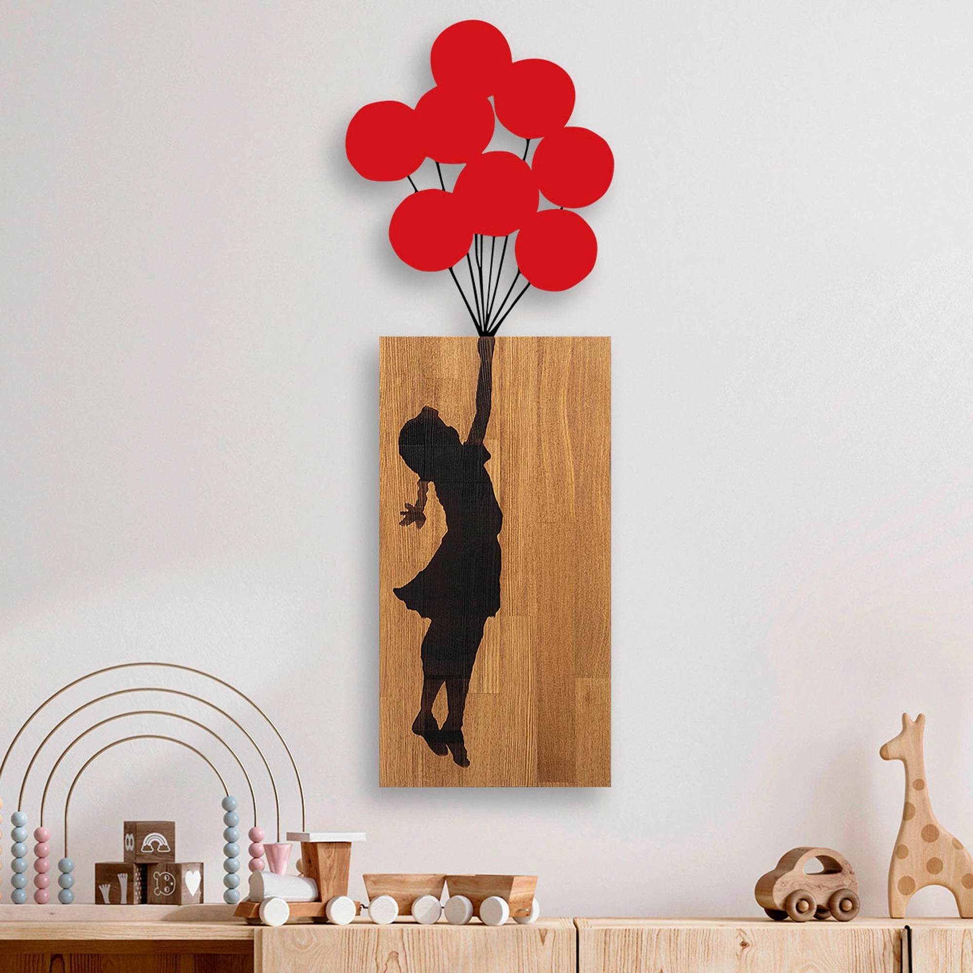Dekorativni leseni stenski detaj Wallity Banksy - 70 x 62 cm, rjav in črn