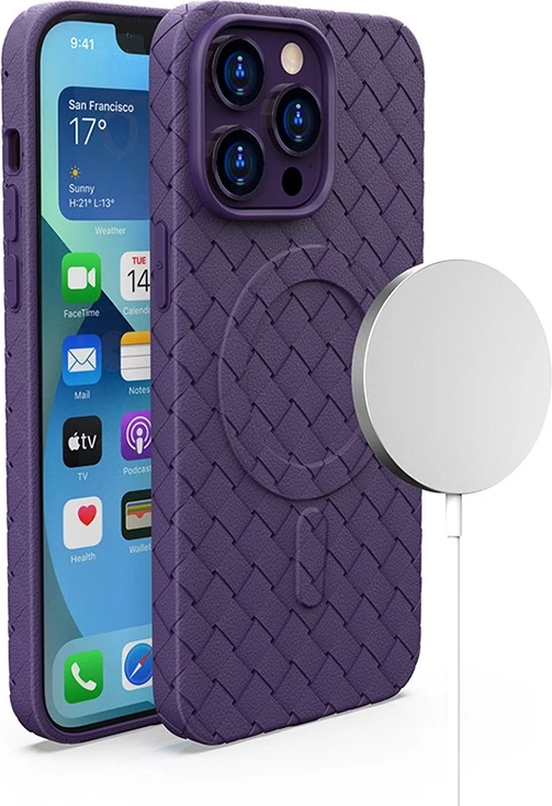 Ovitek iz tkanine Hurtel Woven Case za iPhone 15 Pro, MagSafe, vijoličen