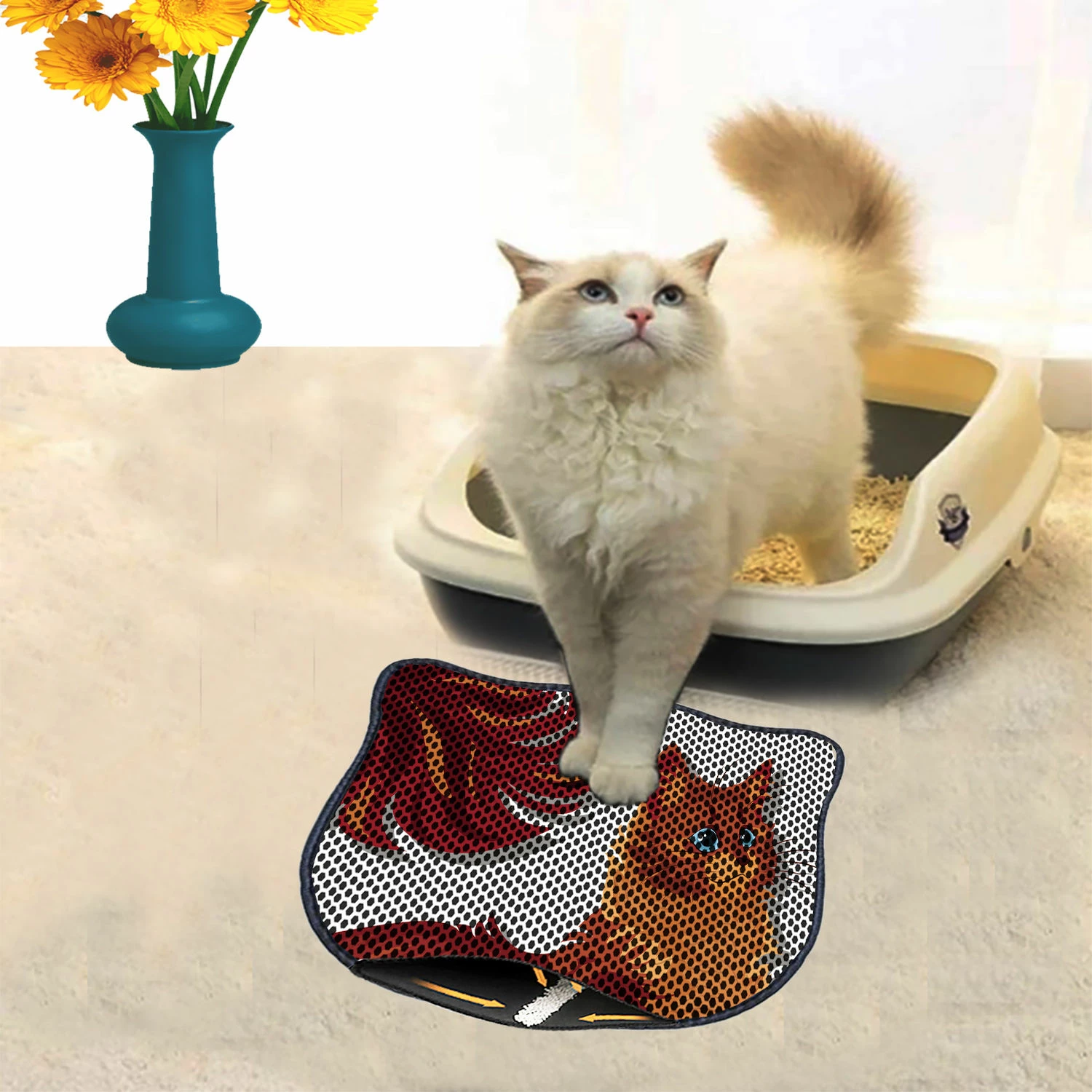 Preproga za mačji pesek, večbarvna, Paws & Whiskers, Kdkafa0093