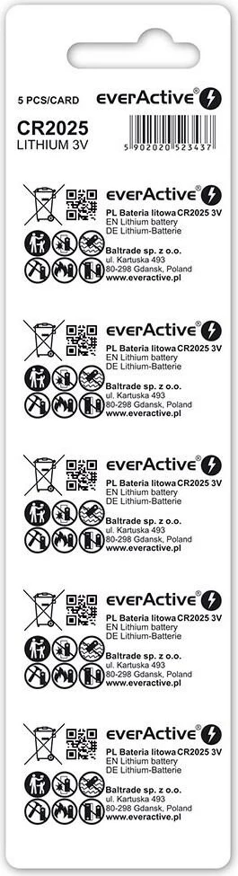 Mini litijeva baterija everActive CR2025, 5 kosov