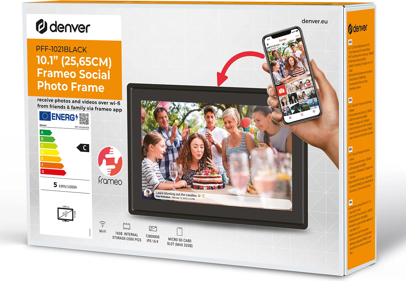 Digitalni foto okvir Denver Frameo PFF-1021B, 10,1", 16 GB, črn