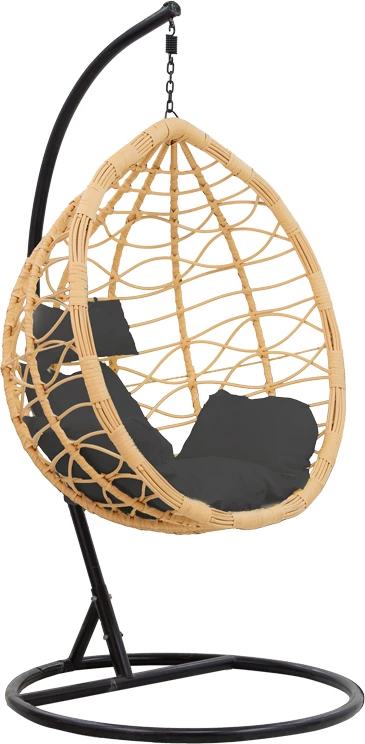 Kovinski viseči stol, naravno črn, blazina črna, 109x119x195 cm Hudson