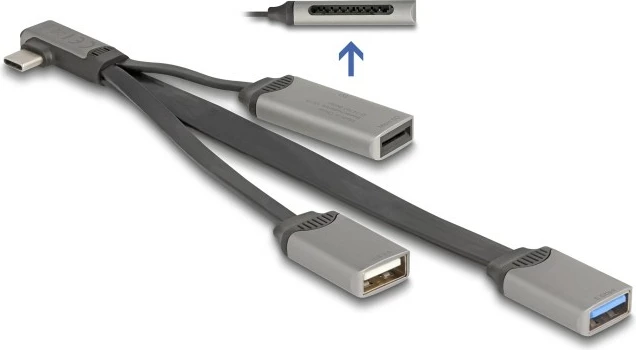 USB razdelilnik z 2 USB portoma, bralnik SD in Micro SD, USB Type-C, siv, DeLOCK