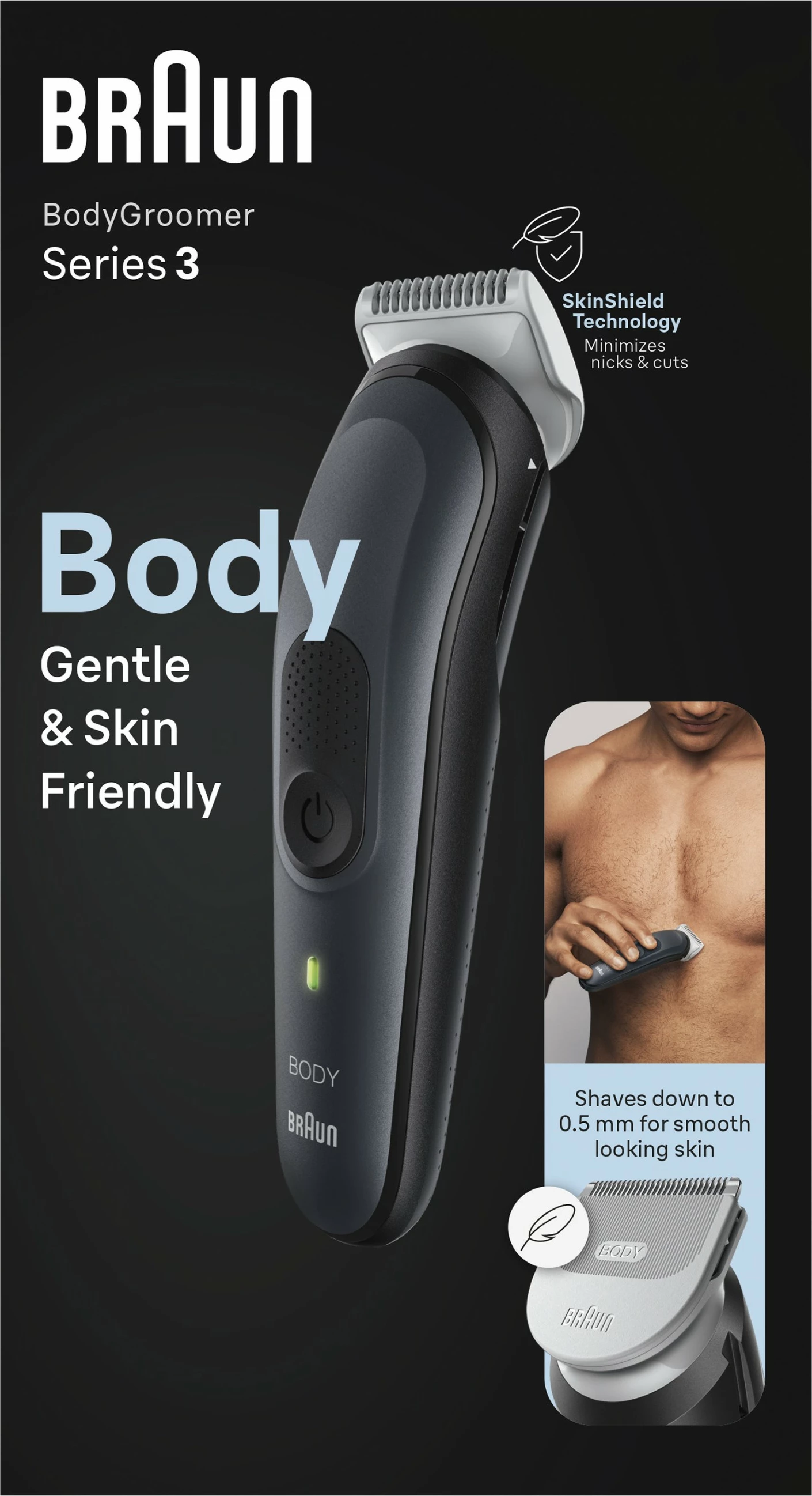 Brivnik za telo Braun BodyGroomer 3 BG3340, AC/baterija, črn/siv
