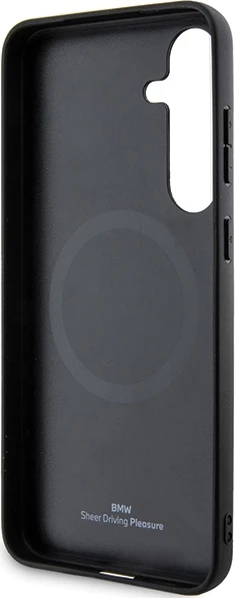 Zaščitni ovitek iz naravnega usnja z BMW logotipom, MagSafe za Samsung Galaxy S24, črn