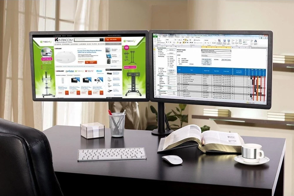 Držalo za monitor z dvema zaslonoma Techly ICA-LCD 382-D, do 27 in, črno
