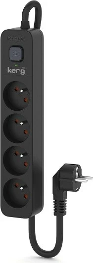 Razdelilec električne energije s prekiniteljem KERG, 4 vtičnice, 5 m, črn