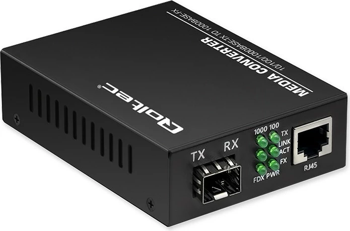 Medijski pretvornik Qoltec 52295, 1x RJ45, 1x SFP, 1000 Mb/s, črn