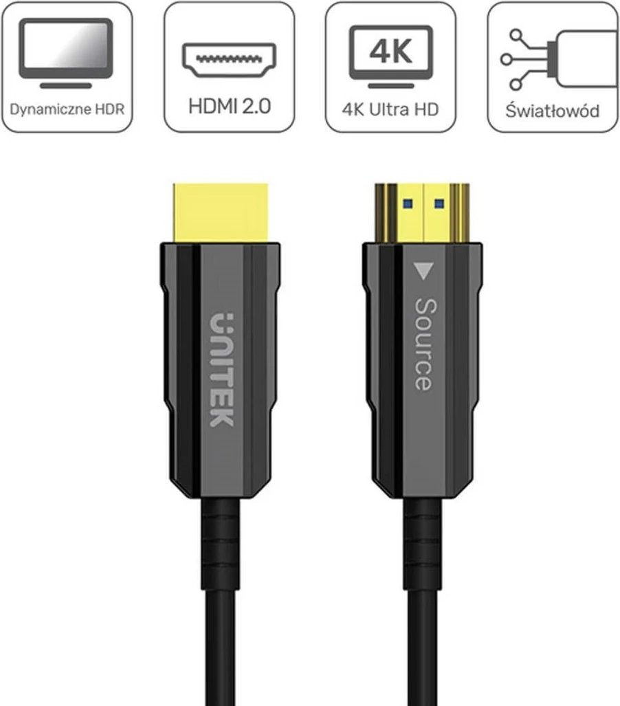 Optični HDMI kabel UNITEK C11092ASL01-20M, 20 m, 4K 60 Hz, črn