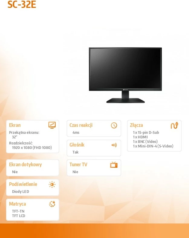 Velik monitor AG NEOVO SC-32E, 32", Full HD, 500 cd/m², črn
